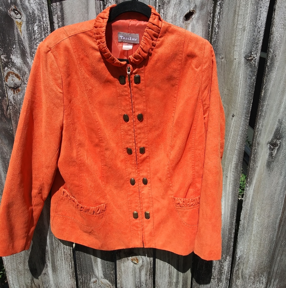 🌟 TanJay Orange Vintage Ruffle Collar Jacket Size L
